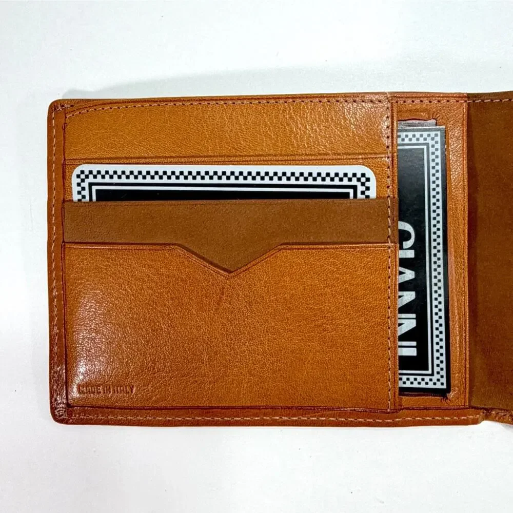 Gianni Versace Vintage 1990's Lt Brown/Cognac Leather Wallet Boxed Authentic NOS